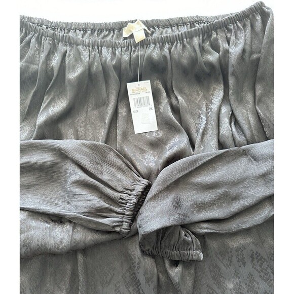 Michael Kors Women's Plus Size Jacquard Snakeskin-Print Handkerchief-Hem Top 3X - Picture 4 of 6